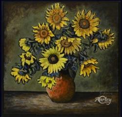 Sunflowers in Red Vase thumb